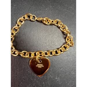 EDFORCE Gold Tone Stainless Steel Chunky Link Heart Charm Bracelet 7.5" NWOT